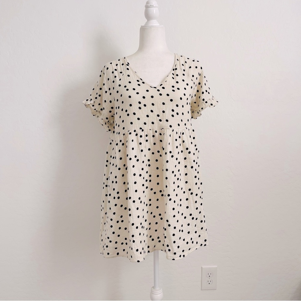 🌹 Madewell Lightspun Ruffle-Sleeve Babydoll Dress in Polka Dot Size Medium